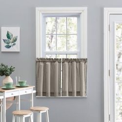 Wide Width Stacey Curtain Tailored Tier Pair by Ellis Curtains in Grey (Size 56" W 24" L)