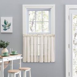 Wide Width Cotton Voile Tailored Tier Pair by Ellis Curtains in Natural (Size 80" W 36" L)