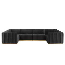 Conjure Channel Tufted Performance Velvet 6-Piece U-Shaped Sectional - East End Imports EEI-5851-GLD-BLK