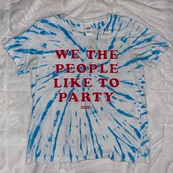 Pink Victoria's Secret Tops | 2 For $25 Vs Pink Tie Dye “We The People Like To Party” Graphic Tee | Color: Blue/Red | Size: S