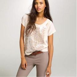 J. Crew Tops | J Crew | Silk Tee With Sequins Accent | Size M | Color: Cream | Size: M