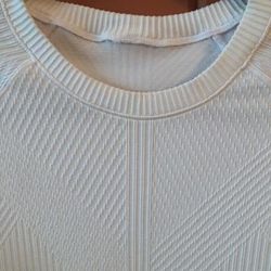 Lululemon Athletica Tops | Lululemon Dbl Knit Long Sleeve White Top With White On White Pattern. Worn Once. | Color: White | Size: 12