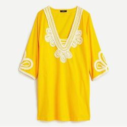 J. Crew Tops | J. Crew 100% Organic Cotton Corded Trim Short Tunic Cover Up Top Yellow X-Large | Color: White/Yellow | Size: Xl