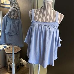 Free People Tops | Free People, Baby Blue Cold Shoulder Top, Large | Color: Blue | Size: L