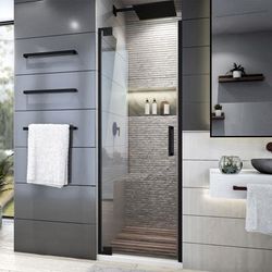 Dreamline Elegance Plus 34-34 1/2 in. W x 72 in. H Frameless Pivot Shower Door in Matte Black SHDR-443400-09