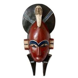 Malian wood mask, 'Senufo Monkey Mask' - African Wall Mask