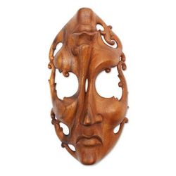 Wood mask, 'Joy and Sorrow' - Unique Modern Wood Mask