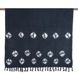 Pacific Dreams,'Navy Cotton Slub Throw with Tie-Dye Motif'