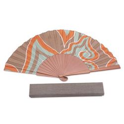 Flame of Bali,'Handcrafted Patterned Batik Silk and Pinewood Fan '