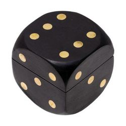 Elegant Dice,'Black Mango Wood with Brass Dots Decorative Box and Dice Set'