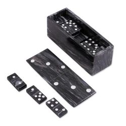 Fascinating Challenge,'Grey Marble Domino Set from Mexico (6 Inch)'