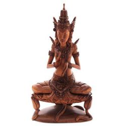 Indra on Lily,'Wood Sculpture of Hindu God Indra on a Lily from Bali'