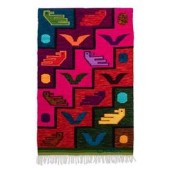 Childhood Dream,'Fringed Bird-Themed Wool Tapestry Hand-Woven in Peru'