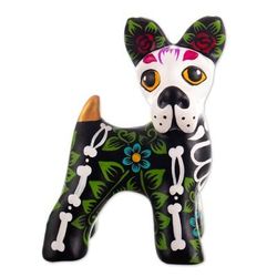 'Hand-Painted Day of the Dead Dog-Shaped Ceramic Sculpture'