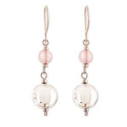 Loving Moonlight,'Polished Sterling Silver and Rose Quartz Dangle Earrings'