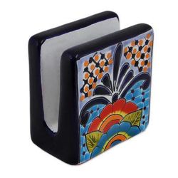'Hand-Painted Talavera Ceramic Napkin Holder from Mexico'