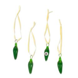 Serrano Peppers in Green,'Green Ceramic Serrano Pepper Ornaments (Set of 4)'