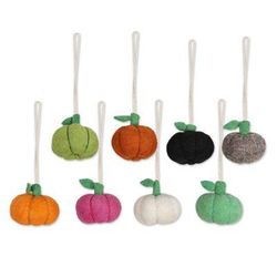 Dancing Pumpkins,'Set of 8 Colorful Wool Felt Pumpkin Ornaments'
