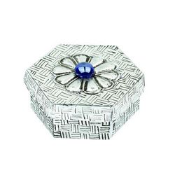 Hexagonal Blue,'Hexagonal Aluminum Decorative Box with Flower from Mexico'