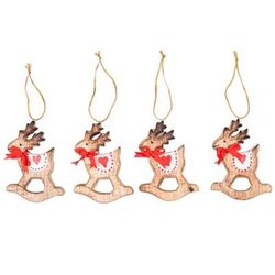 Adorable Deer,'Handcrafted Albesia Wood Rocking Deer Ornaments (Set of 4)'