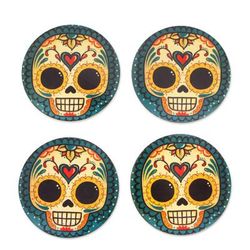 La Catrina,'4 Decoupage Pinewood Coasters with Day of the Dead Motifs'