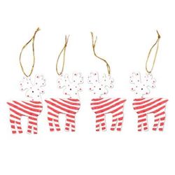 Merry Reindeer,'Set of 4 Hand-Painted Wood Holiday Reindeer Ornaments'