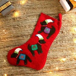 Festive Dogs,'Handmade Applique Wool Felt Beaded Dog Christmas Stocking'