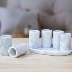 Ethereal Modernity,'Set of 6 Modern Ivory Natural Onyx Tequila Glasses'