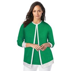 Plus Size Women's Fine Gauge Cardigan by Jessica London in Kelly Green White (Size 34/36) Sweater