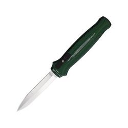 Piranha Knives Auto Rated-X Automatic Folding Knife 3.5in 154CM Satin Plain Dagger Blade Green Aluminum Handle P-20G
