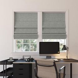 Wide Width Sun Zero™ Somerton Textured 100% Blackout Cordless Roman Shade by BrylaneHome in Grey (Size 27" W 64" L)