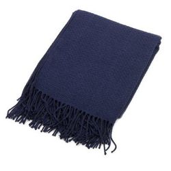 Intersections in Blue,'Fringed Blue Acrylic/Alpaca Blend Throw Blanket'