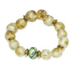 'Eco-Friendly Green and Ivory Recycled Glass Beaded Bracelet'