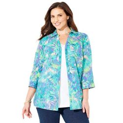 Plus Size Women's Print Buttonfront Shirt by Catherines in Waterfall Wax Print (Size 5X)