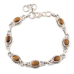 'Exotic Earth' - Sterling Silver and Tigers Eye Link Bracelet