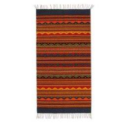 Waves of Dawn,'Multicolored Zapotec Wool Rug'