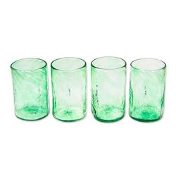 Green Mist,'Set of 4 Artisan Crafted Blown Glass Green Tumblers'