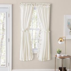 Wide Width Classic Narrow Ruffle Priscilla Tiebacks by Ellis Curtains in Natural (Size 80" W 45" L)