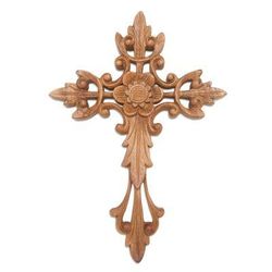 Natural Cross,'Flower Accent Wood Wall Cross'