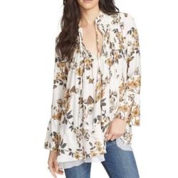 Free People Tops | Free People Floral Butterfly Print Long Sleeve Tunic Top Womens S Cream Boho | Color: Cream | Size: S