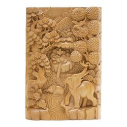 Wood relief panel, 'Elephants in the Wild'