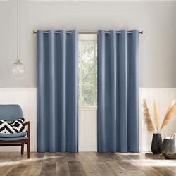 Sun Zero Brandon Magnetic Closure Grommet Curtain Panel, Set of 2 by BrylaneHome in Vintage Blue (Size 108"W 63" L)