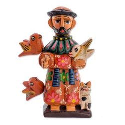 Saint Francis,'Wood Statuette of St Francis of Assisi with Animals'