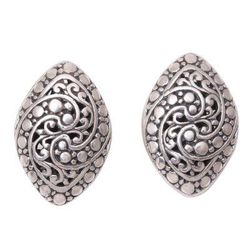 Sukawati Garden,'Intricate Sterling Silver Drop Earrings from Bali'
