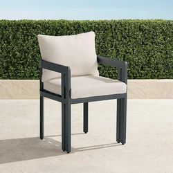 Set of 2 Porticello Dining Arm Chairs in Matte Black Aluminum - Resort Stripe Glacier - Frontgate