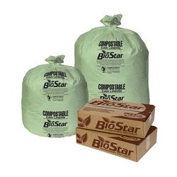Pitt Plastics BS33G 33 gal Biostar Trash Can Liner Bags - 39"L x 33"W, LDPE, Green, LDPE Plastic, Case of 100
