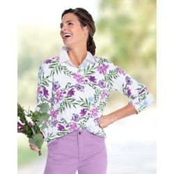 Appleseeds Women's Bayside Cotton Cable Floral Print Sweater - Purple - PXL - Petite