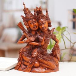 Rama and Sita's Romance,'Handcrafted Traditional Rama and Sita Suar Wood Sculpture'