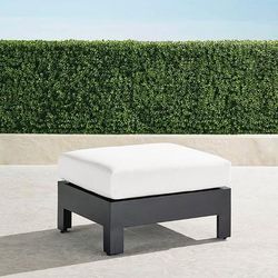 St. Kitts Ottoman with Cushions in Matte Black Aluminum - Standard, Vista Boucle Glacier - Frontgate