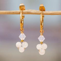 Classic Affair,'14k Gold-Plated Rose Quartz Half-Hoop Earrings'